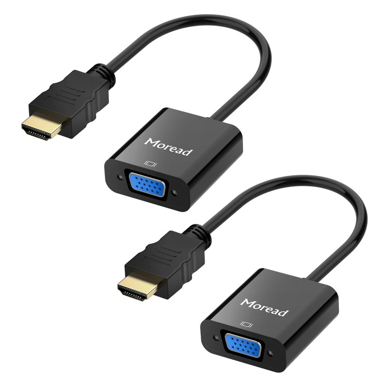 Moread HDMI to VGA, 2 Pack, Uni-Directional Gold-Plated HDMI to VGA Adapter (Male to Female) for Computer, Desktop, Laptop, PC, Monitor, Projector, HDTV, Chromebook, Raspberry Pi, Xbox and More - Image 1